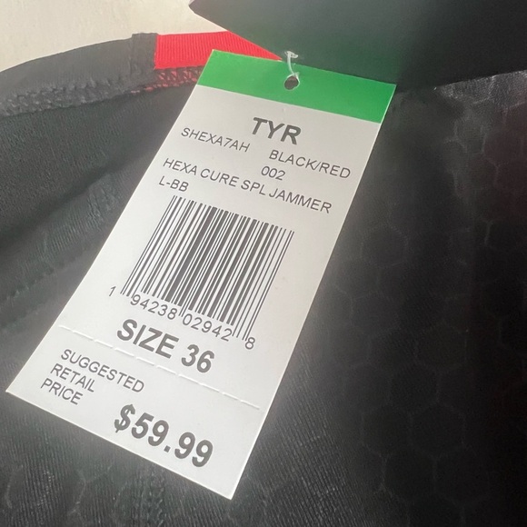 NWT TYR Swimsuit Mens 36 Black Red Orion Jammer Fitted Stretch Drawstring Tie - Picture 4 of 4